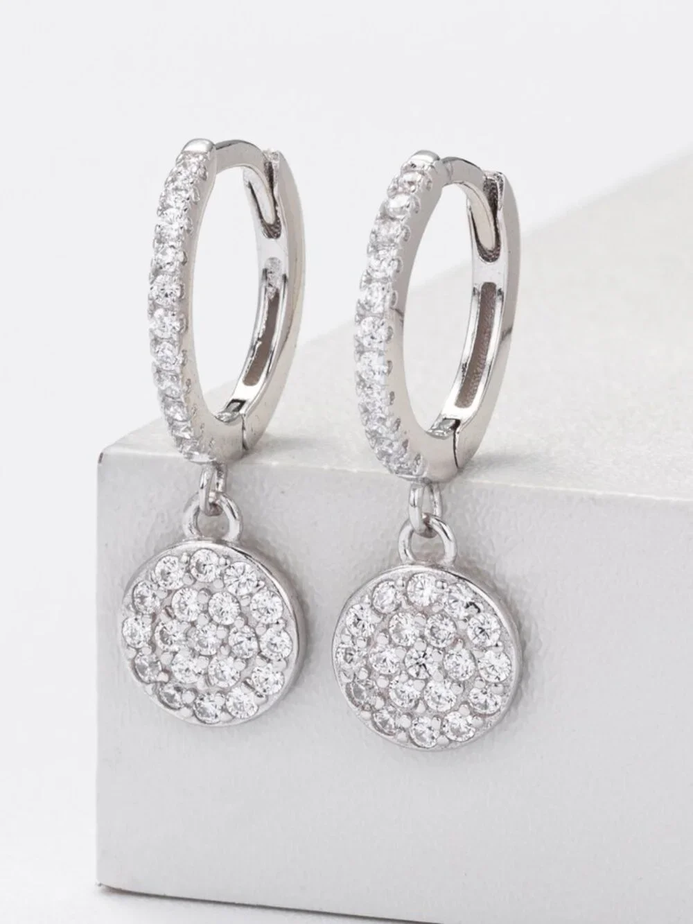 Sterling Silver Crystal Drop Earrings - White Gold Plated - Picture 2 of 11